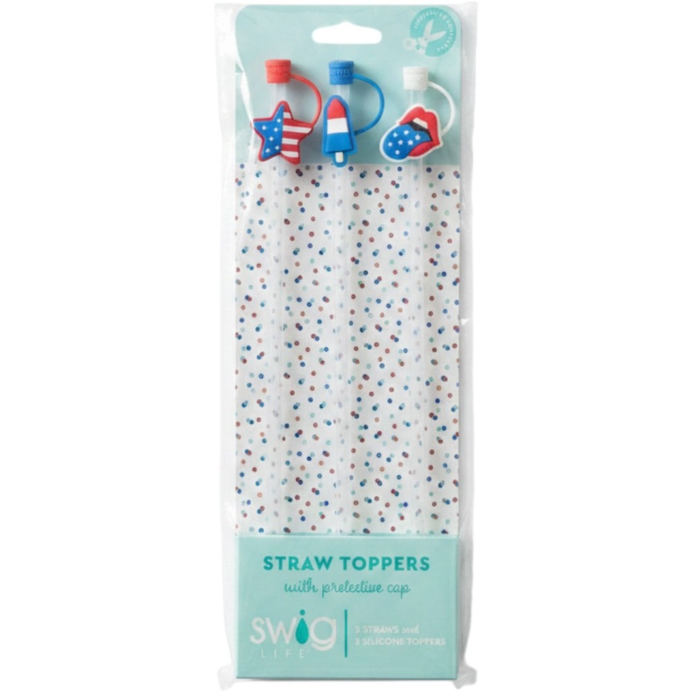 Swig Life 3pk Patriotic Straw Toppers with Reusable Straws Red White Blue NEW